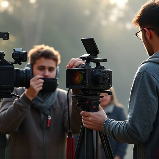Étudiants réalisant un film